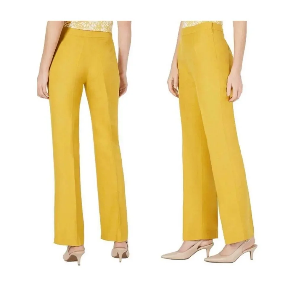 Kasper the Audrey Linen Trouser Straight Leg in Butterscotch Yellow Women's 14 - Picture 2 of 15